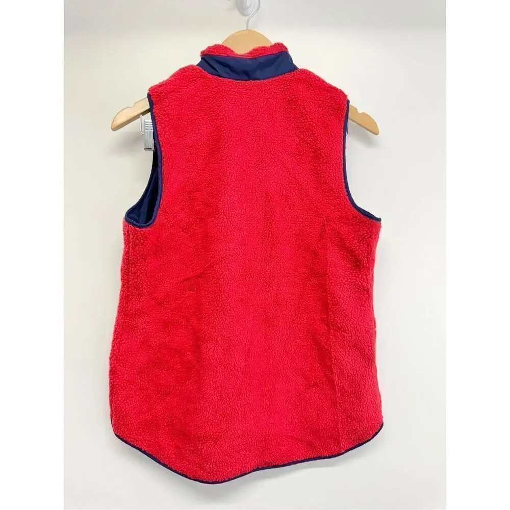Crown‎ & Ivy Vest Size Small Womens Red Blue Faux Fur Full Zip